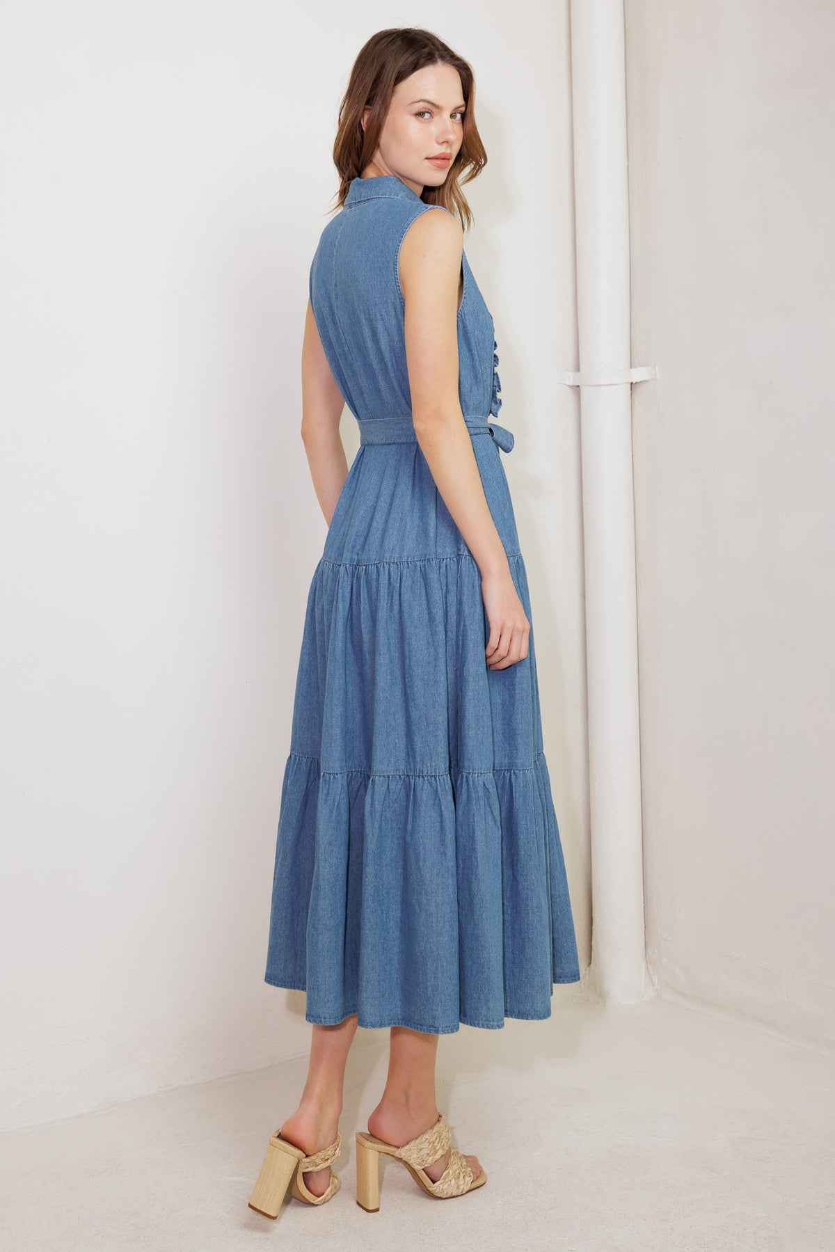 PETALS FALLING SLOWLY DENIM MIDI DRESS