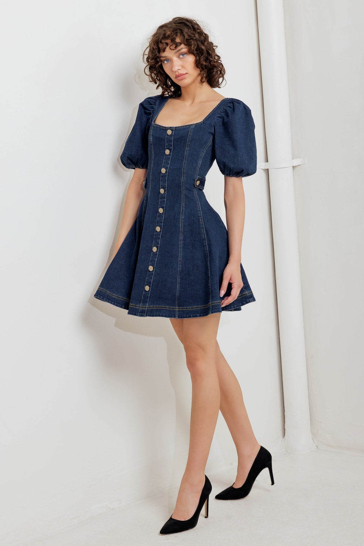PUFF & PLAY DENIM MINI DRESS