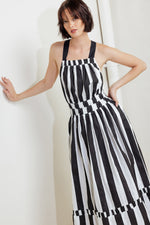 LUXE LINEAR STRIPED WOVEN MIDI DRESS