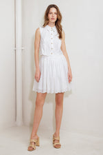 LEAF KISS WHITE WOVEN EYELET MINI DRESS