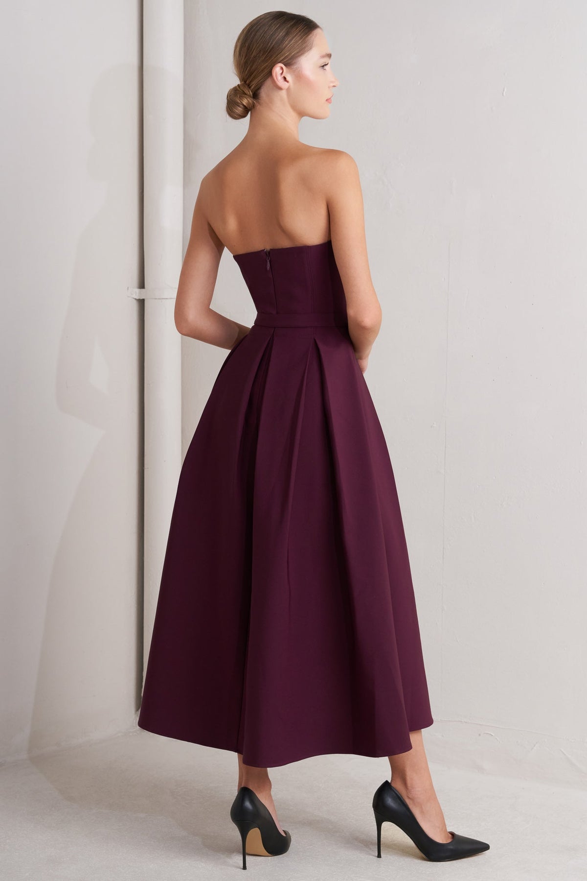 OPERA WINE WOVEN MIDI DRESS