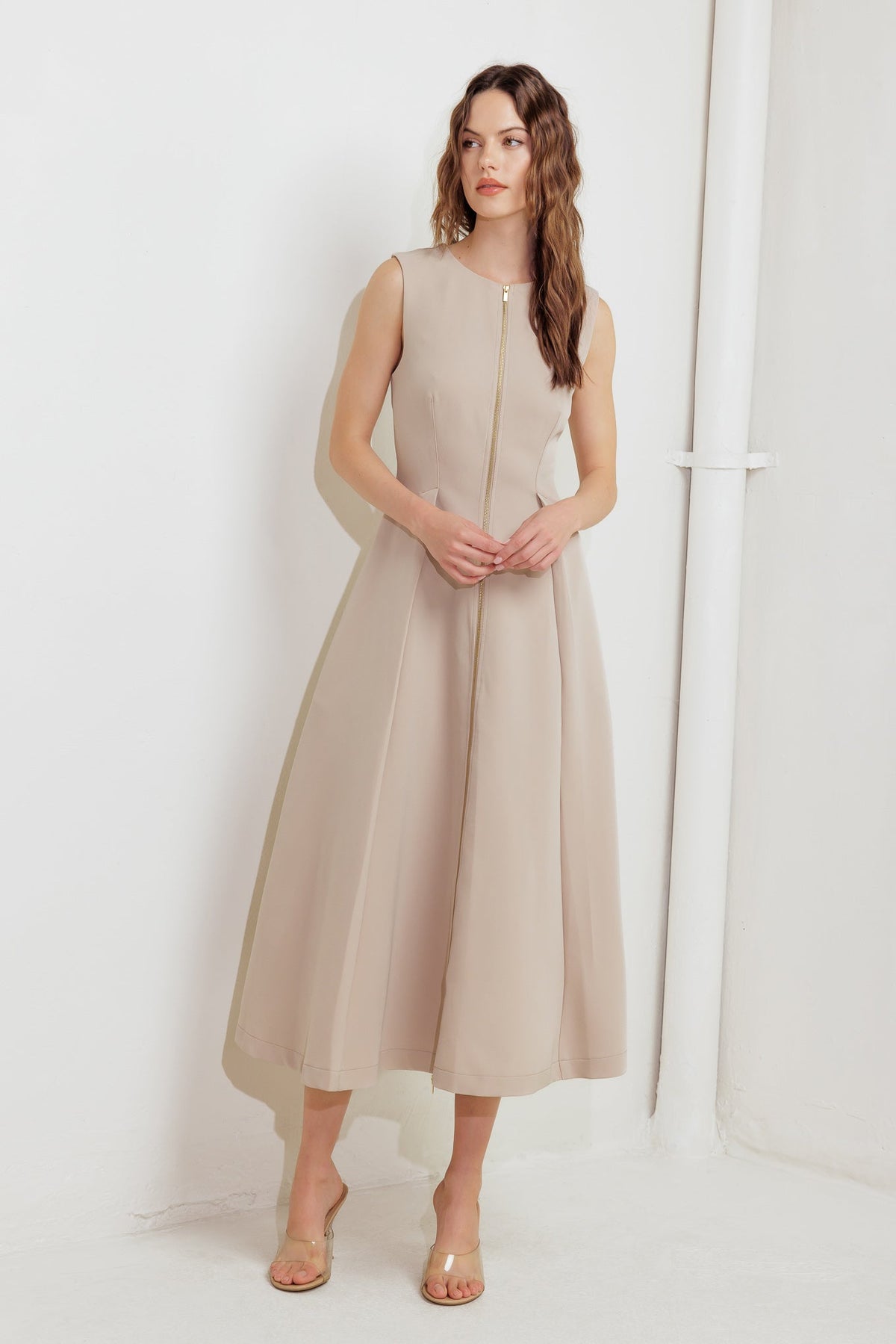 ZIP & FLOW WOVEN MIDI DRESS