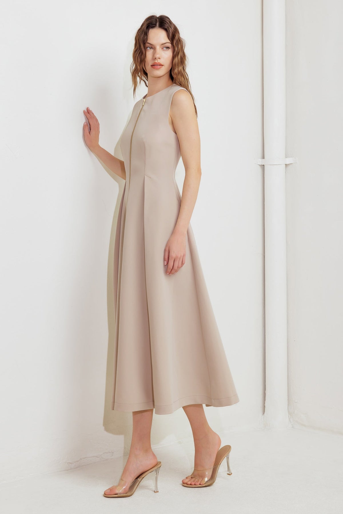 ZIP & FLOW WOVEN MIDI DRESS