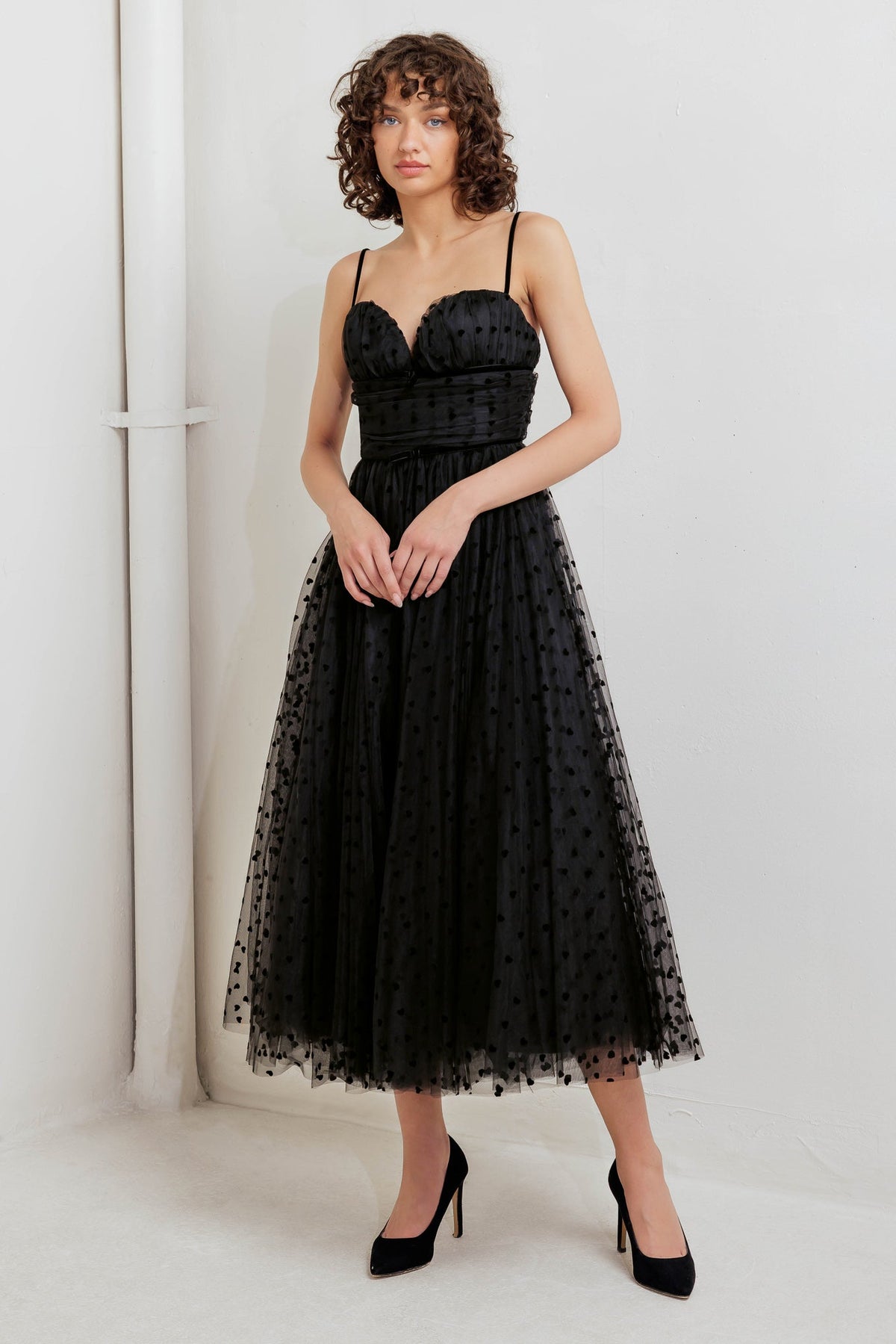 HEART DOT BALLET TULLE MIDI DRESS
