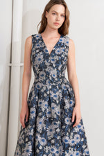 LUX BLOOMING WOVEN JACQUARD MIDI DRESS