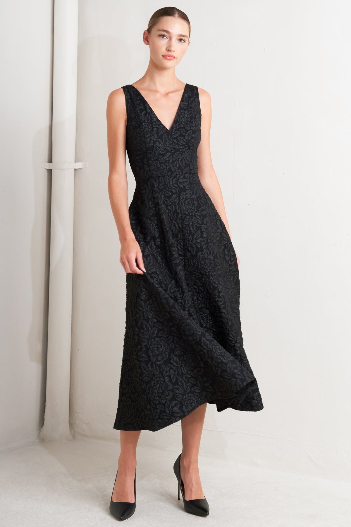 FEMME FATALE JACQUARD WOVEN MIDI DRESS