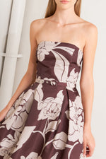 VINTAGE BLOOM STRAPLESS WOVEN MIDI DRESS