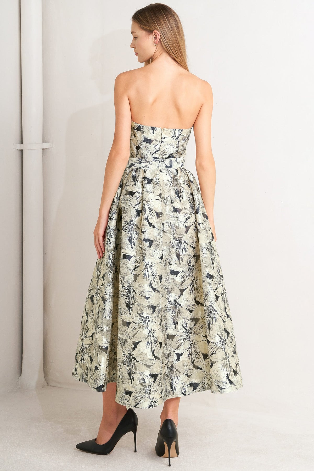 STONE LEAF WOVEN MIDI DRESS