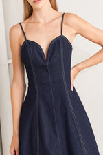 RAW ELEGANCE DENIM MIDI DRESS