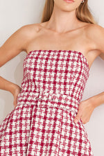 CHERRY CHECK TWEED MINI DRESS
