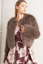 LONDON FLARE MOCHA FAUX FUR CROP JACKET
