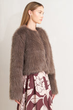 LONDON FLARE MOCHA FAUX FUR CROP JACKET