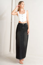 TALK ABOUT BEAUTY DENIM MIDI SKIRT