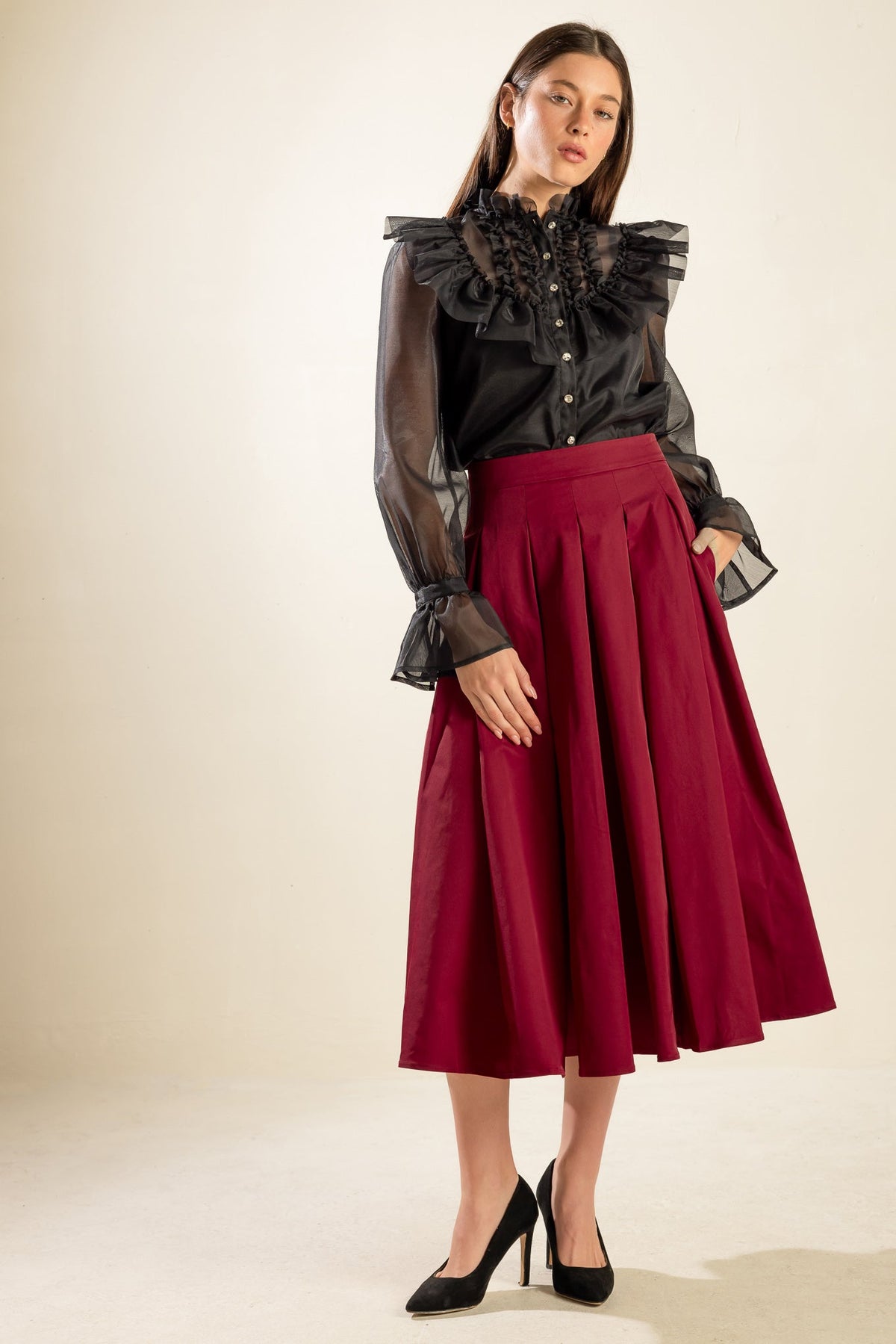 DANCE WITH DESTINY WOVEN MIDI SKIRT