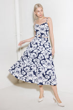 PLAIN OPTIMISM NAVY WOVEN MIDI SKIRT