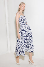 PLAIN OPTIMISM NAVY WOVEN MIDI SKIRT