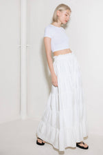 SLOW DOWN IN WHITE WOVEN MAXI SKIRT