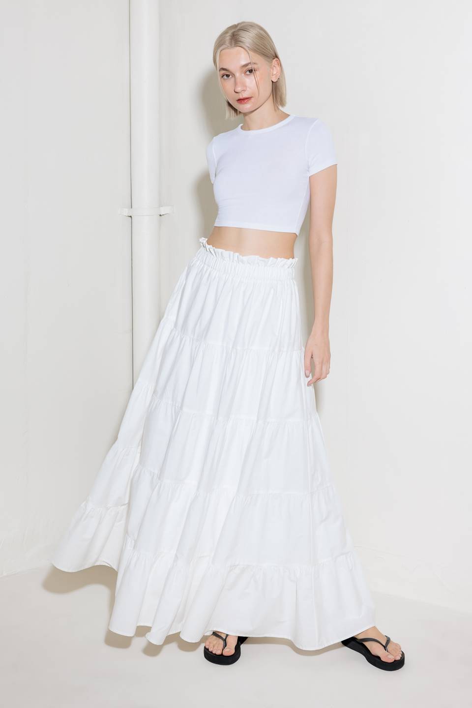 SLOW DOWN IN WHITE WOVEN MAXI SKIRT