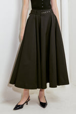 GOLDEN STILL BLACK WOVEN FULL MIDI SKIRT