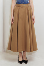 GOLDEN STILL CAMEL WOVEN FULL MIDI SKIRT