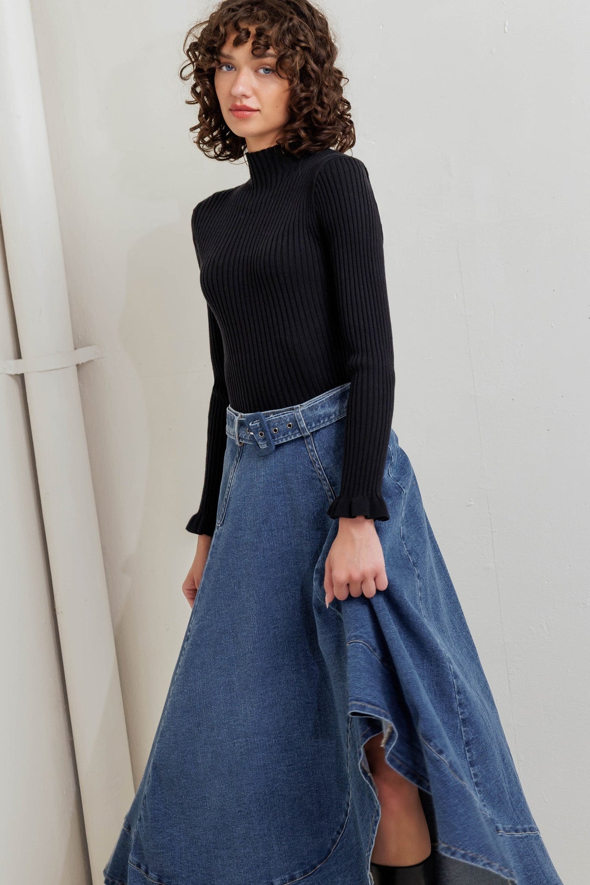 COWBOY CURVE DENIM MIDI SKIRT