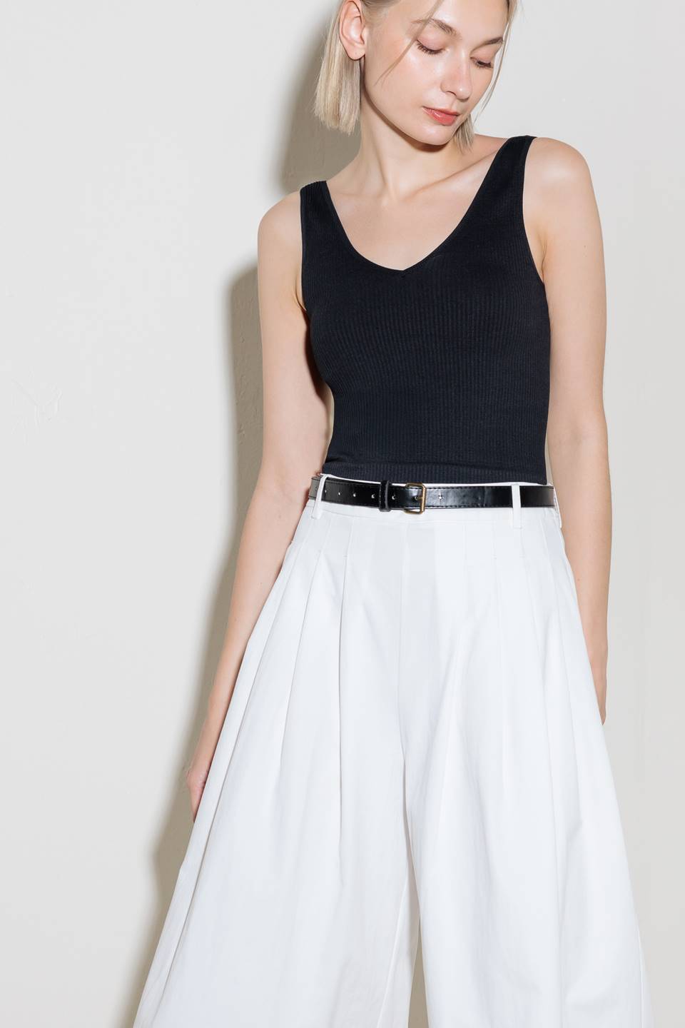 LUMINOUS GRACE WHITE WOVEN CULOTTE PANTS