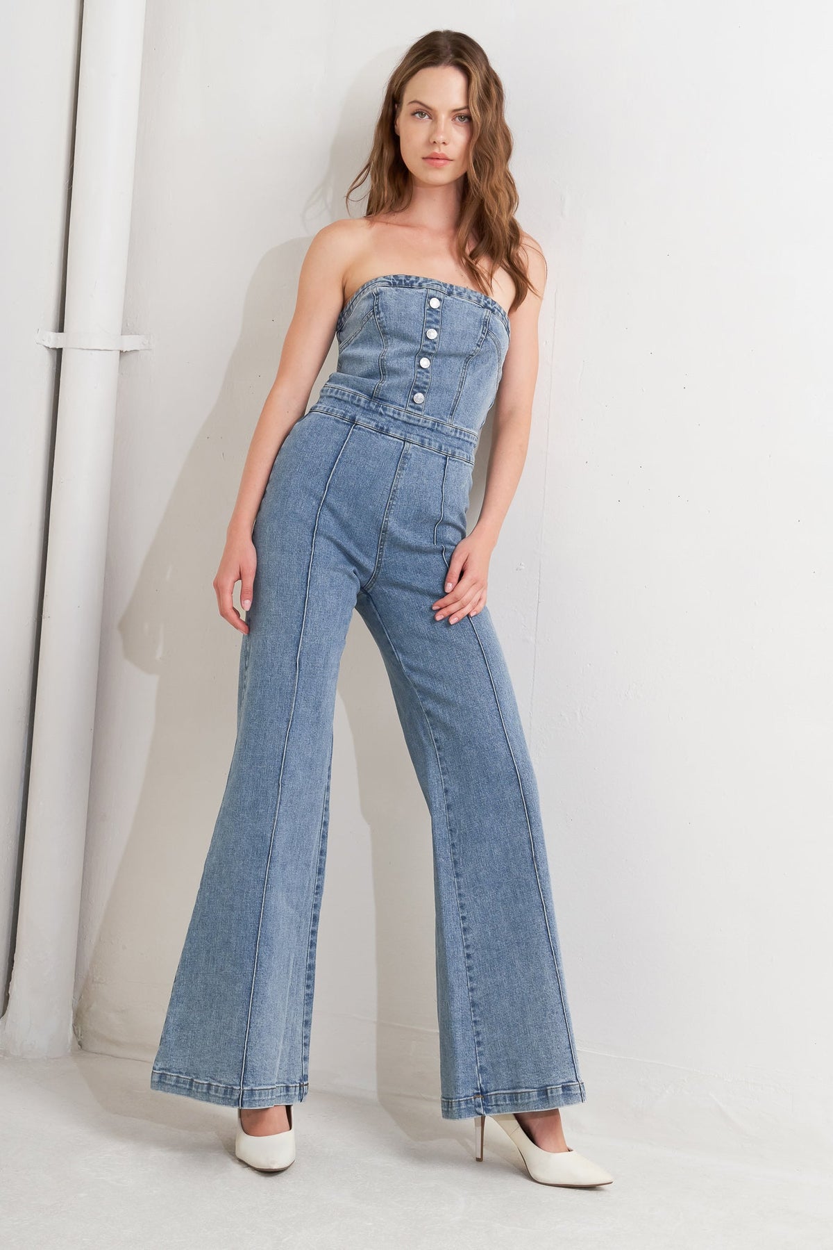 URBAN STRAPLESS DENIM JUMPSUIT