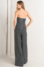 HAUTE STRAPLESS TWEED JUMPSUIT
