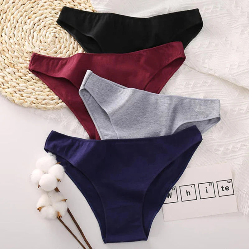 FINETOO M-2XL Cotton Panties for Women Sexy Low Waist Briefs Female Breathable Underwear Girl Intimates Lingerie Solid Color New
