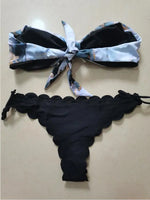 Beach Bikini 2025 Woman Sexy Front Lace Up Tie Bandeau Leopard Swimsuit Female Push Up Ruffled Bow Bathing Suit Thong Swimwear
