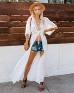 Crochet White Knitted Beach Cover Up Dress Tunic Long Pareos Bikinis Cover Ups Swim Cover Up Robe Plage Beachwear