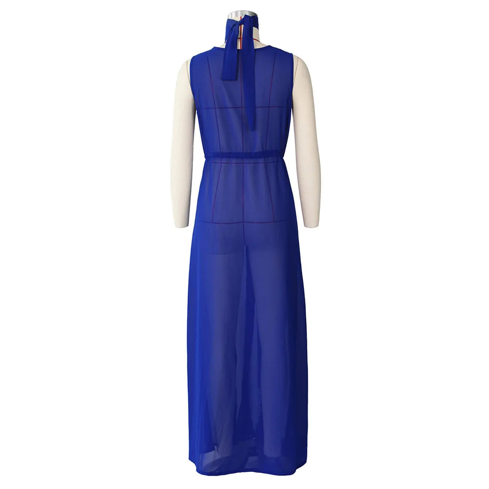 Loose Chiffon Beach Dress Sexy Women Solid Elegant Split Summer Maxi Dress Vestidos