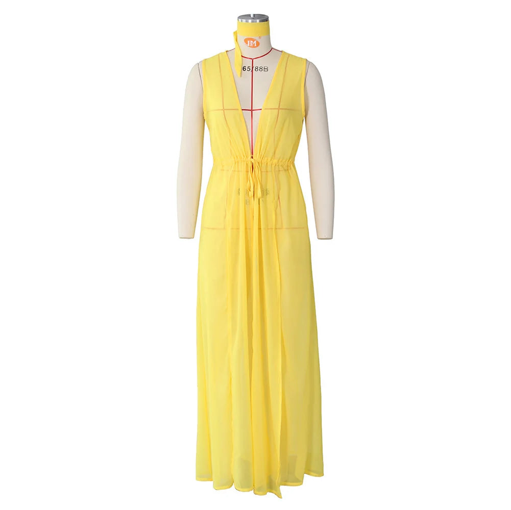 Loose Chiffon Beach Dress Sexy Women Solid Elegant Split Summer Maxi Dress Vestidos