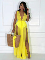 Loose Chiffon Beach Dress Sexy Women Solid Elegant Split Summer Maxi Dress Vestidos