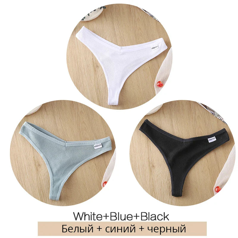 3Pcs/Set Women Cotton Thongs Panties Sexy Low Waist G-String Briefs Ladies Brazilian Lingerie Girls Breathable Intimates Bikini