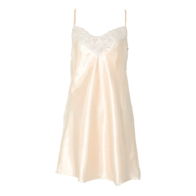 Women Ice Silk Cool Nightgown Pyjamas Sexy V Neck Sleepwear Nightwear
