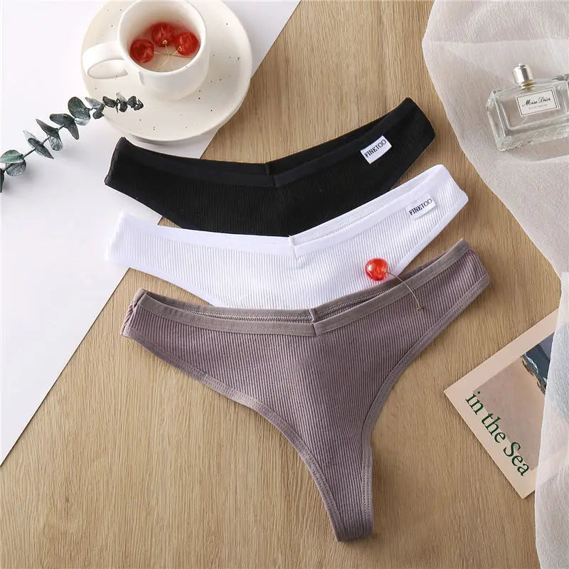 FINETOO Cotton Panties G-String for Women V Wasit Lingerie Solid Color Thongs M-XL Breathable Underwear Girls Intimates Lingerie