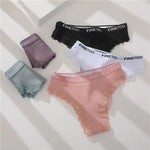 FINETOO Women Cotton Panties M-2XL Sexy Hollow Out Lace Briefs Female Letter Belt Brazil Underwear Girl Big Size PantyLingerie