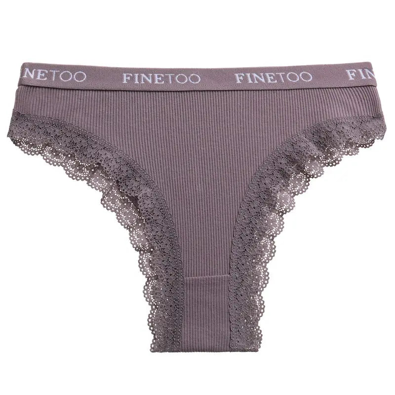 FINETOO Women Cotton Panties M-2XL Sexy Hollow Out Lace Briefs Female Letter Belt Brazil Underwear Girl Big Size PantyLingerie