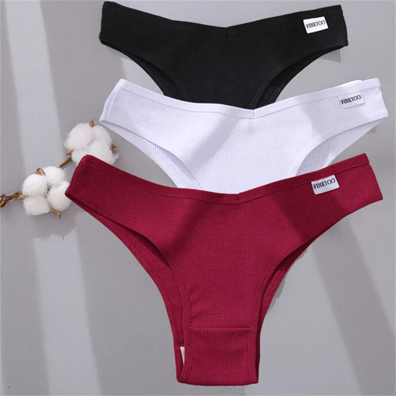 3Pcs/Set Women Cotton Panties Sexy V Waist Briefs T-Back Brazilian Underpants Female M-XL Underwear Girls Breathable Intimates