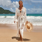 Crochet White Knitted Beach Cover Up Dress Tunic Long Pareos Bikinis Cover Ups Swim Cover Up Robe Plage Beachwear