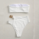 Bandeau Bikini 2025 Women Sexy White Black Cut Out Metal High Waist Swimsuit Female Off Shoulder Bathing Suit Swimwear Beachwear