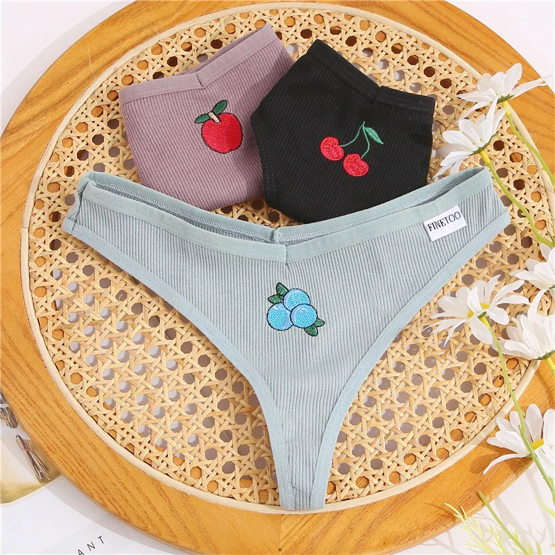 3PCS Cotton Women Thongs Panties Sexy Low Waist Cotton Briefs Female T-Back G-string Girls M-XL Intimate Lingerie