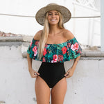 2025 New Sexy Off The Shoulder Solid Swimwear Women One Piece Swimsuit Female Bathing Suit Ruffle Monokini Swim Wear XL
