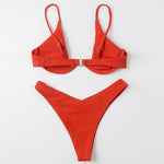 Sexy Underwire Bikini 2026 Mujer Women Solid Red Push Up Bra Thong Swimsuit Haler V Neck Bathing Suit Mini Micro Thong Swimwear