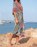 2026 Indie Folk Embroidered Short Sleeve Summer Dress Cotton Tunic Beach Kaftan Women Beachwear Swimsuit Cover Up Robe de plage