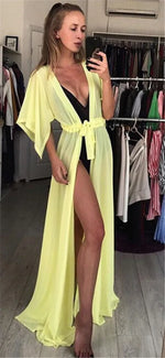 Summer Lady Beach Cover Up Sexy Bikini 2024 Chiffon Long Dress For Women Solid Beach Dress Women Bathing Suit Beach Tunic Kaftan