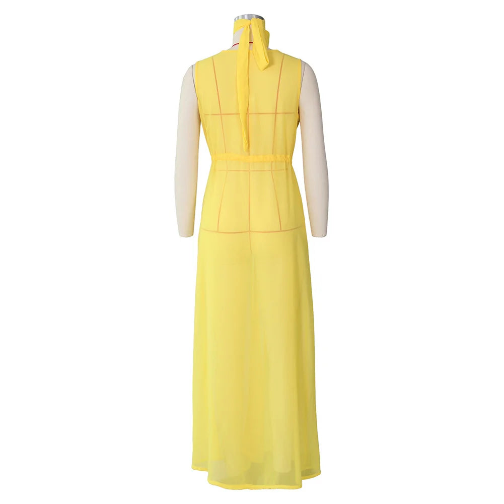 Loose Chiffon Beach Dress Sexy Women Solid Elegant Split Summer Maxi Dress Vestidos