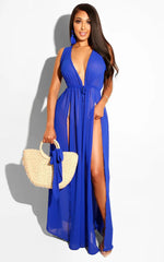 Loose Chiffon Beach Dress Sexy Women Solid Elegant Split Summer Maxi Dress Vestidos