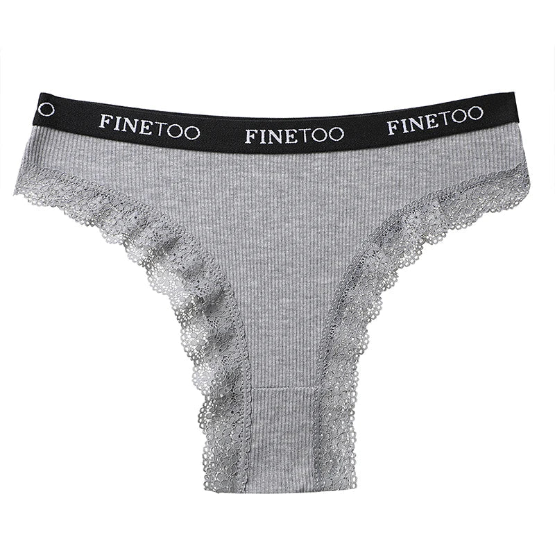 FINETOO Women Cotton Panties M-2XL Sexy Hollow Out Lace Briefs Female Letter Belt Brazil Underwear Girl Big Size PantyLingerie